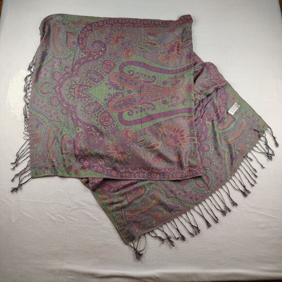 Shawl Womens Large 100% Cashmere Paisley Scarf Wrap - Picture 3 of 9